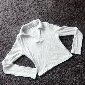 Paper Crane White Ribbed Long Sleeve Top